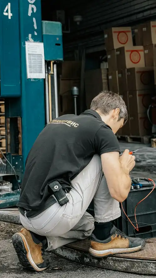Fiber optic technician splicing cables and maintaining telecom network infrastructure